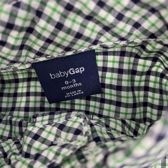 Baby Gap Boys Button Down Bodysuit Lush Green Gingham Size 0-3 Months - Picture 4 of 4